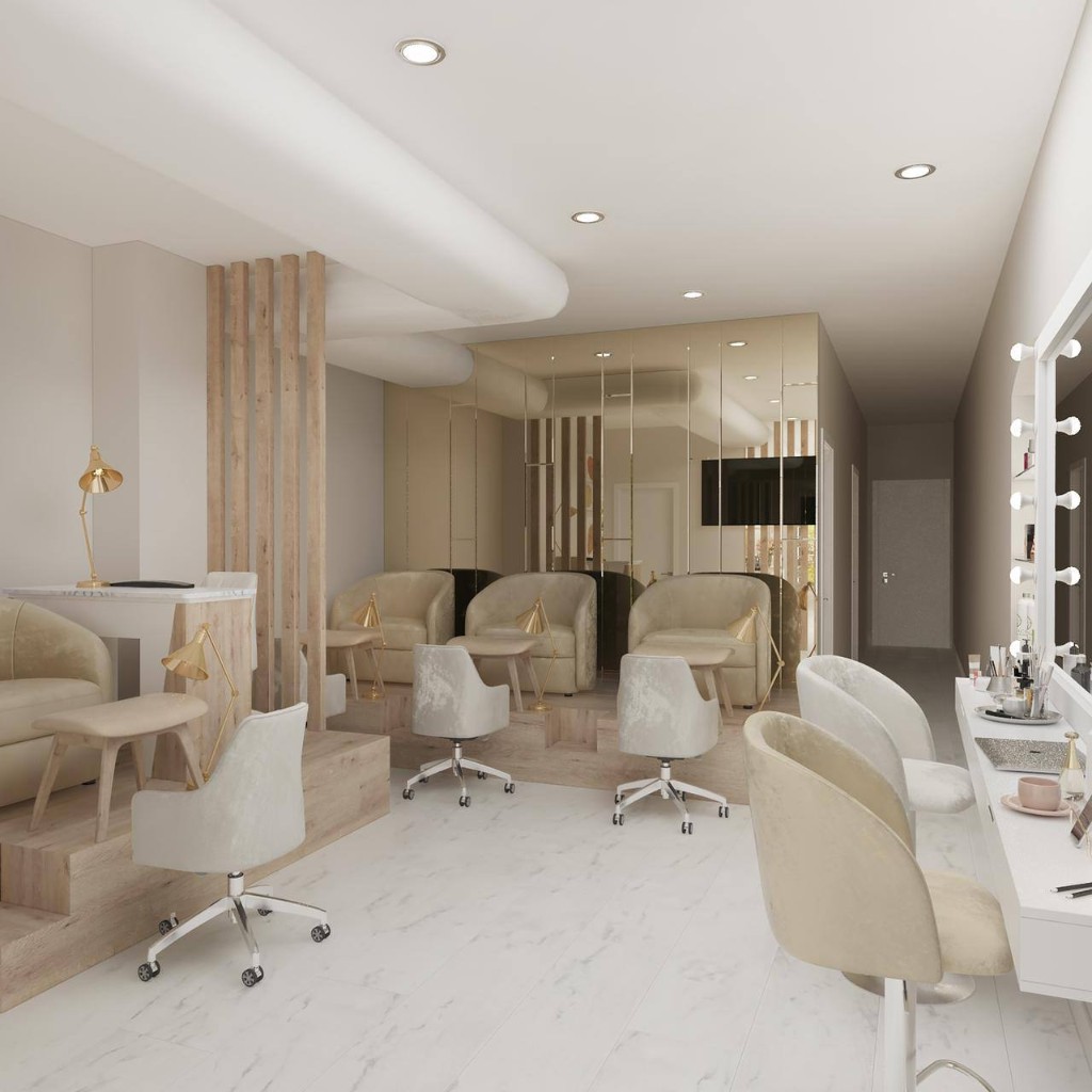 M. STUDIO NYC salon interior — manicure and pedicure stations